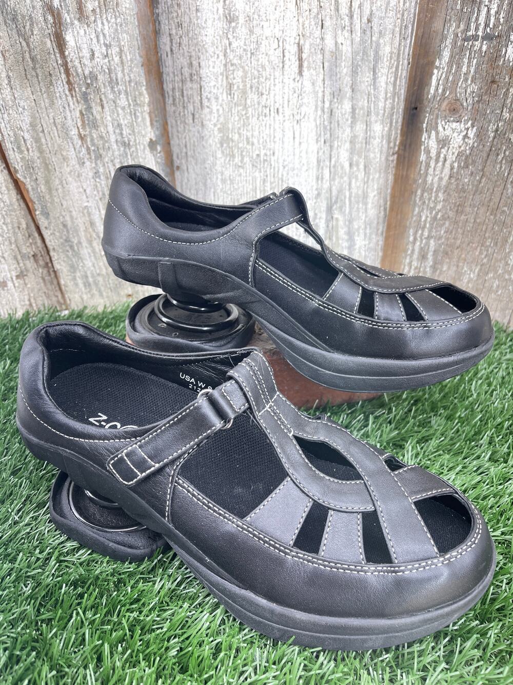 Z-Coil Black Leather Mary Jane Pain Relief Comfort Spring Shoes Women's 9